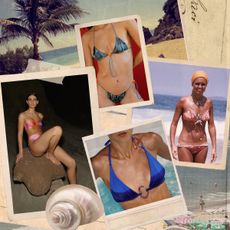 Vintage-inspired collage of photos of Latin models in bikinis.